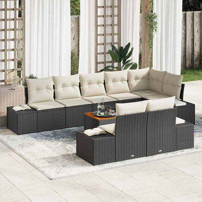 Set Divano da Giardino con cuscino 9 pcs Nero polyrattan | homemem39