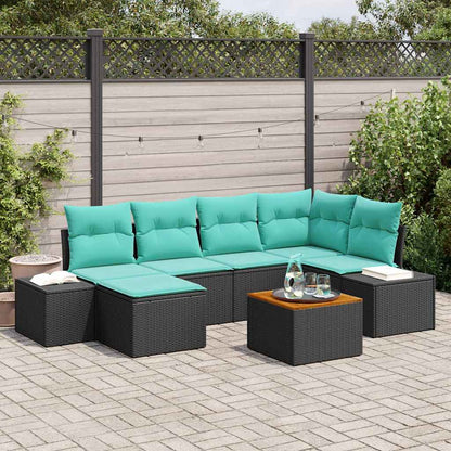 Set Divano da Giardino 7 pz Nero polyrattan