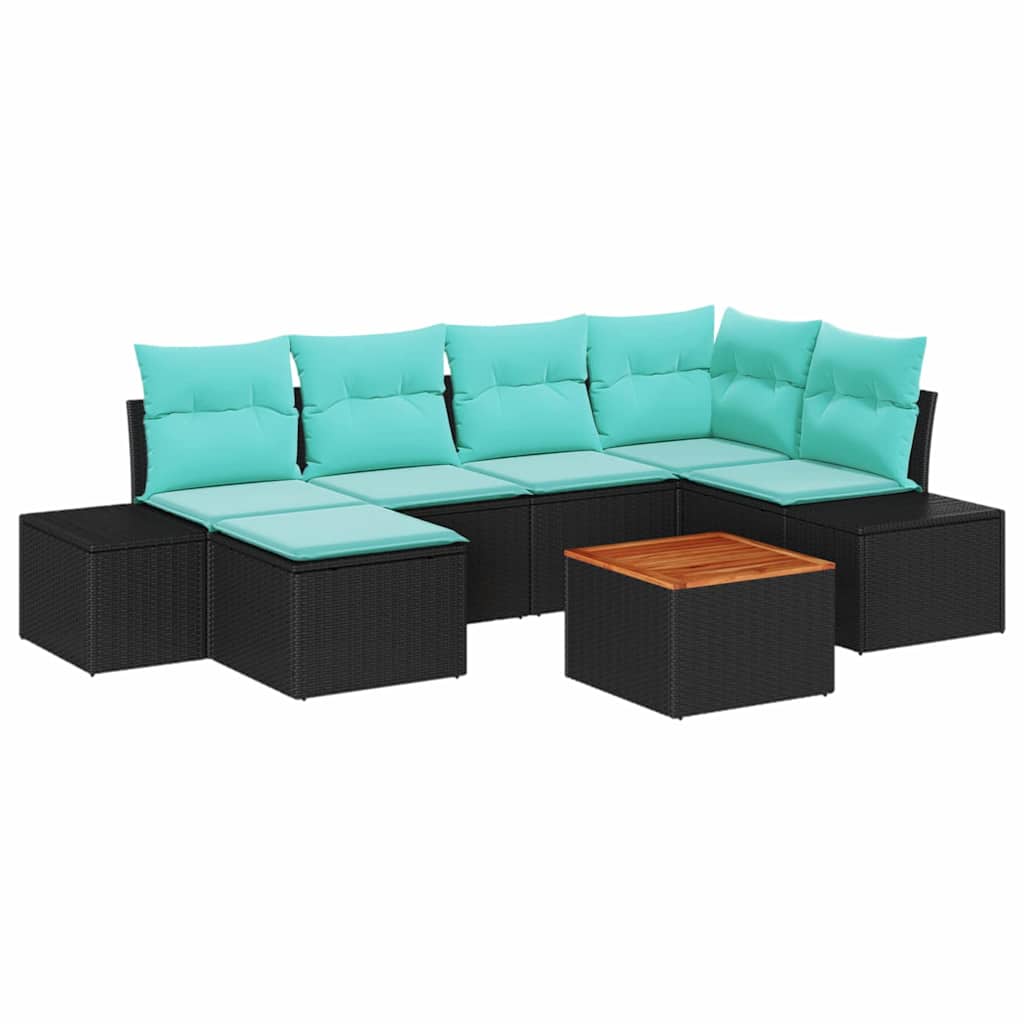 Set Divano da Giardino 7 pz Nero polyrattan