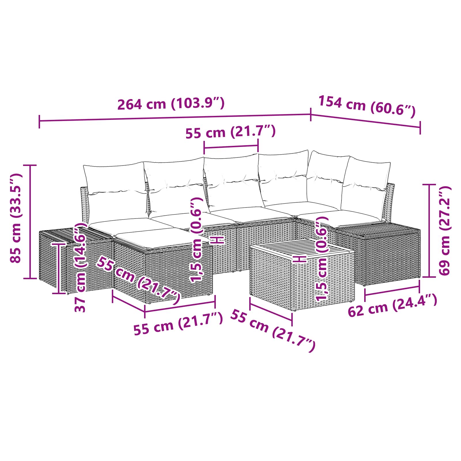 Set Divano da Giardino 7 pz Nero polyrattan | homemem39