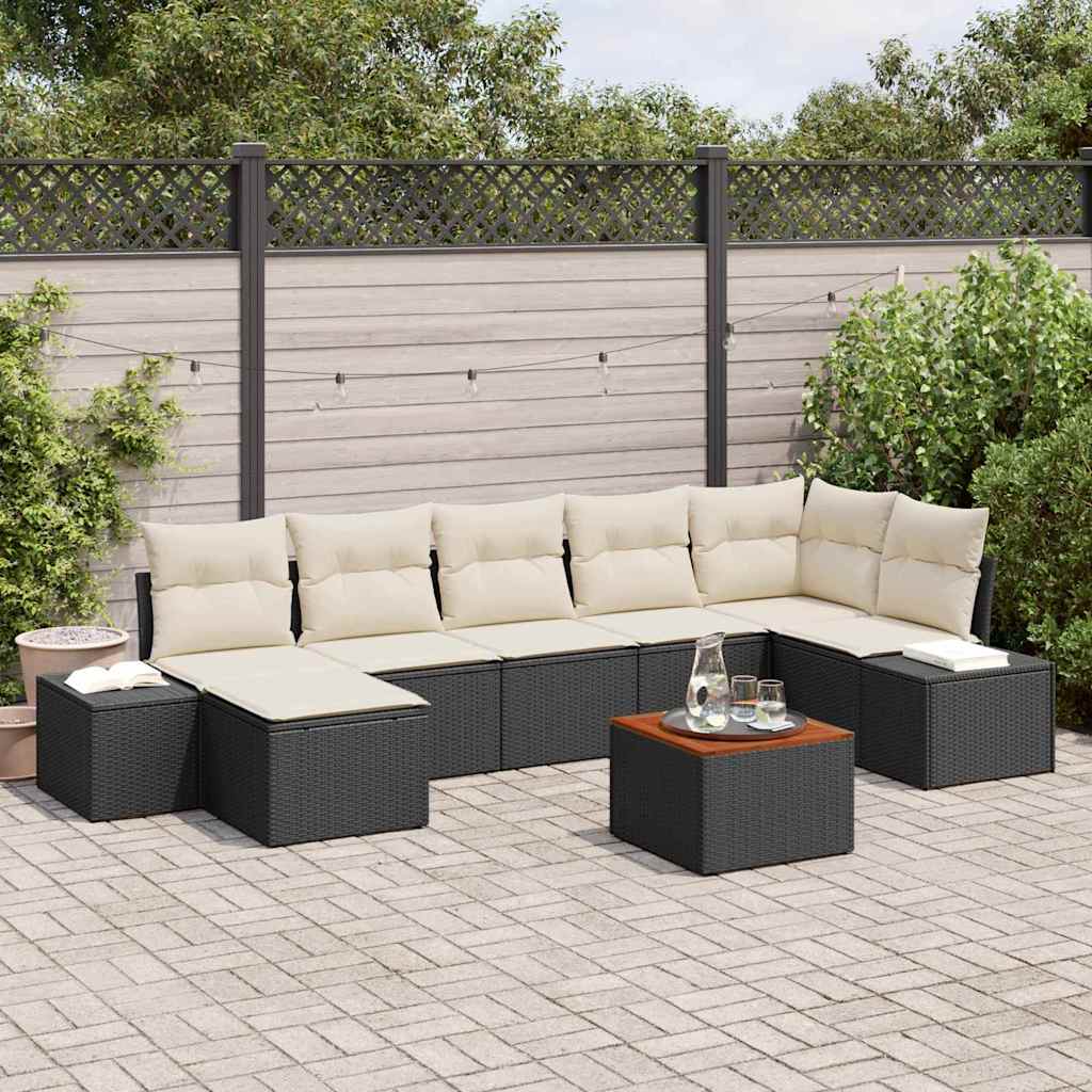 Set Divano da Giardino con cuscino 8 pcs Nero polyrattan | homemem39