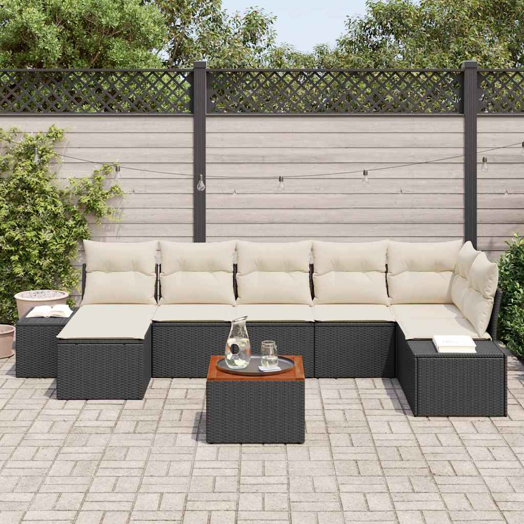 Set Divano da Giardino con cuscino 8 pcs Nero polyrattan | homemem39