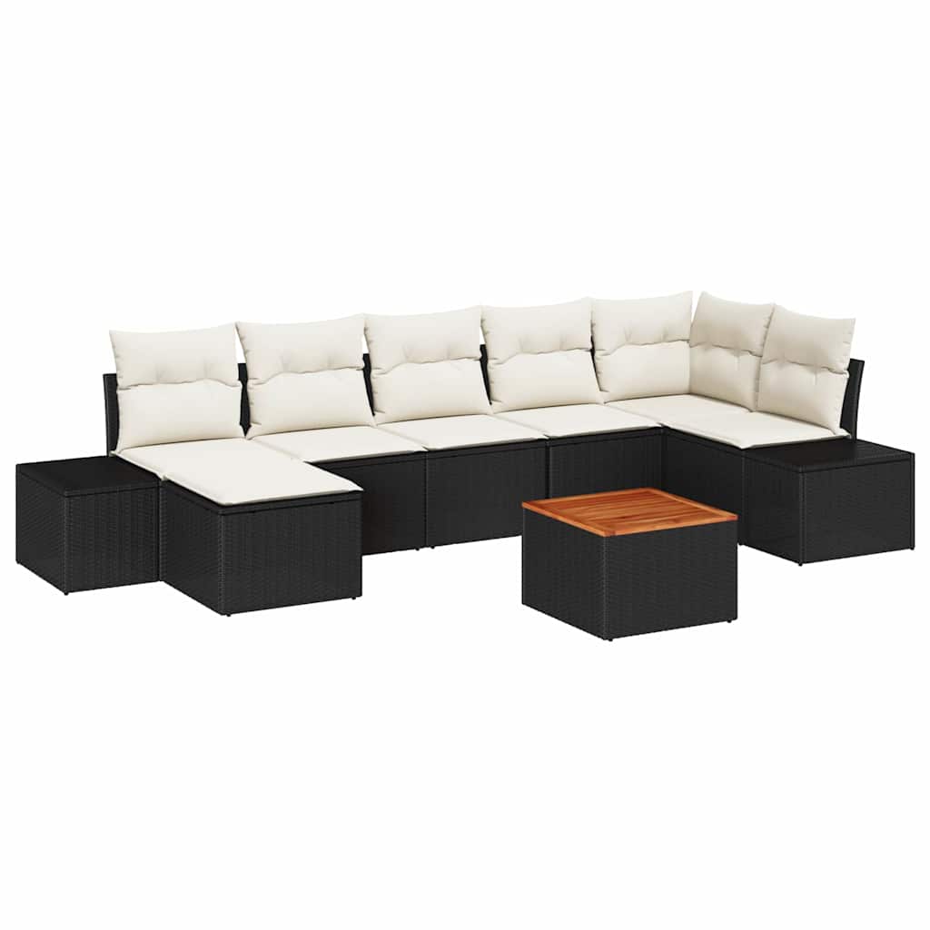 Set Divano da Giardino con cuscino 8 pcs Nero polyrattan | homemem39