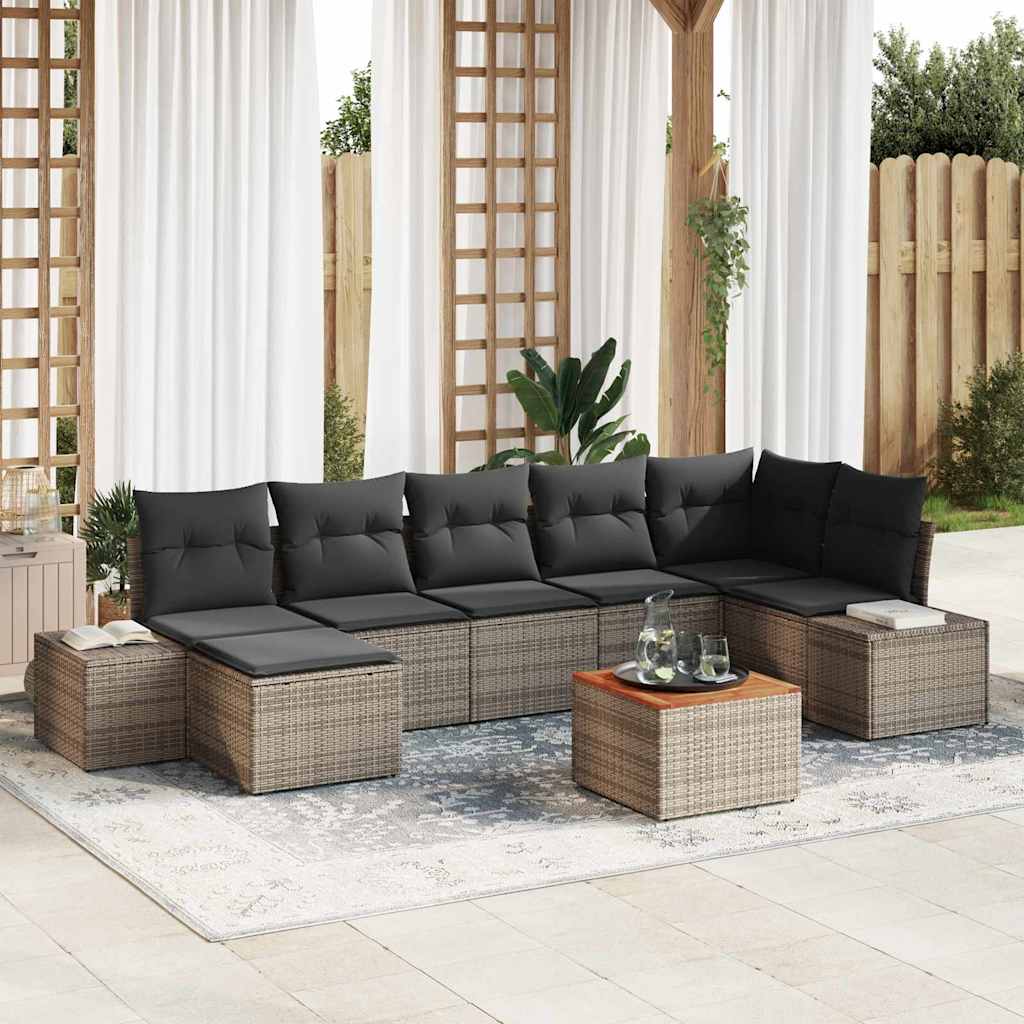 Set Divano da Giardino con cuscino 8 pcs Grigio polyrattan | homemem39