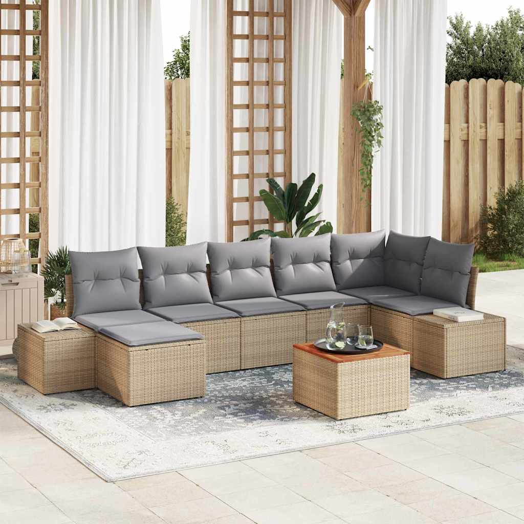 Set Divano da Giardino con cuscino 8 pcs Beige polyrattan | homemem39
