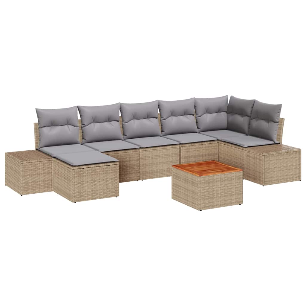 Set Divano da Giardino con cuscino 8 pcs Beige polyrattan | homemem39