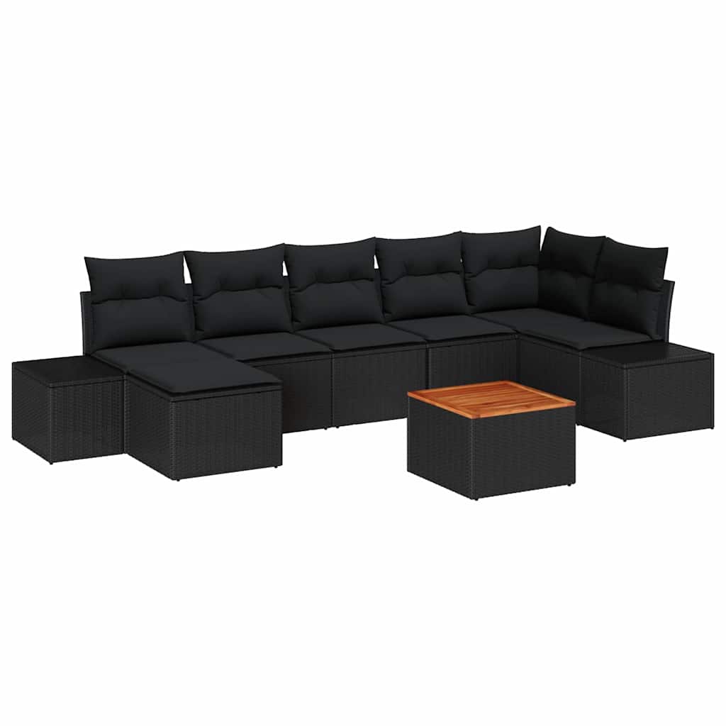 Set Divano da Giardino con cuscino 8 pcs Nero polyrattan | homemem39
