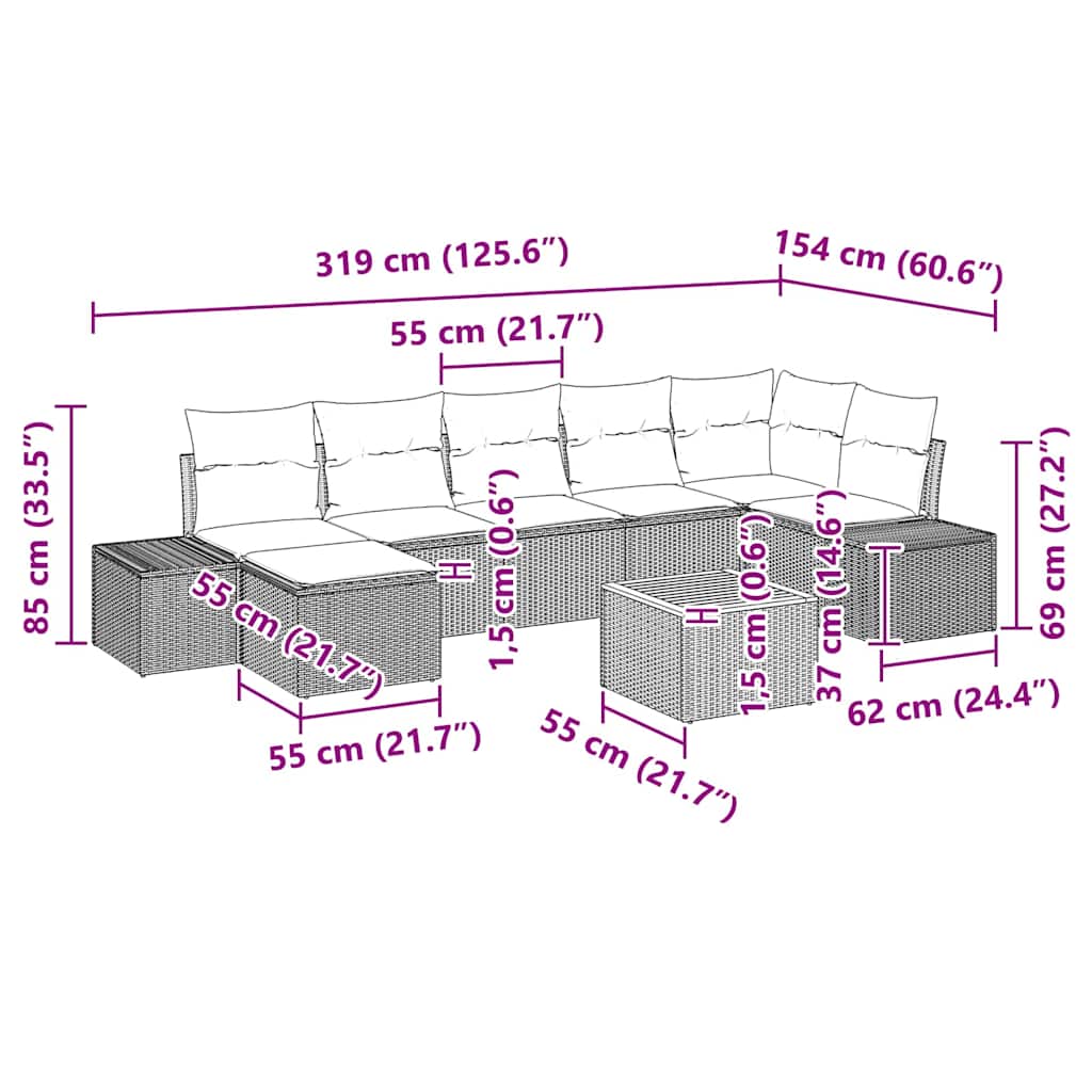 Set Divano da Giardino con cuscino 8 pcs Nero polyrattan | homemem39
