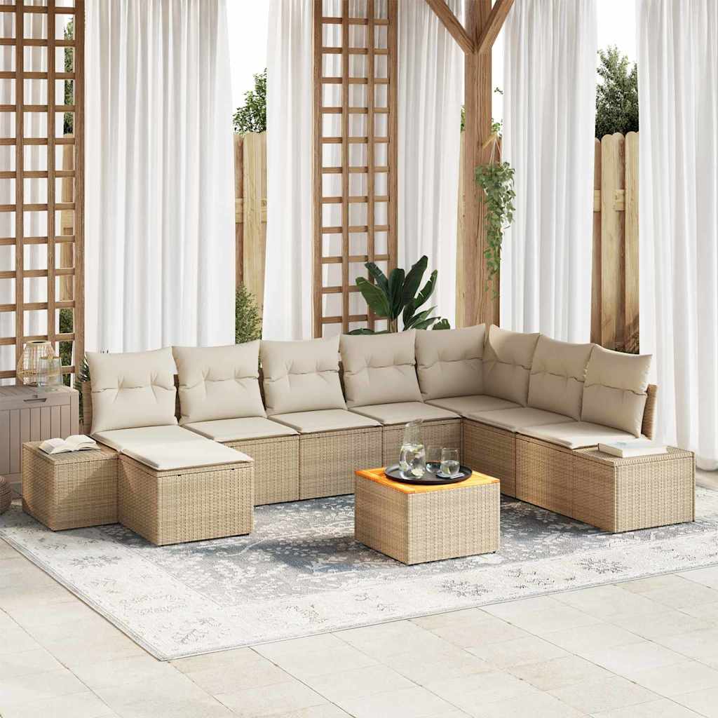 Set Divano da Giardino con cuscino 9 pcs Beige polyrattan | homemem39