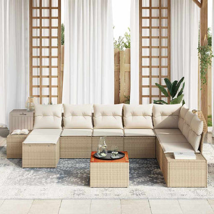 Set Divano da Giardino con cuscino 9 pcs Beige polyrattan | homemem39