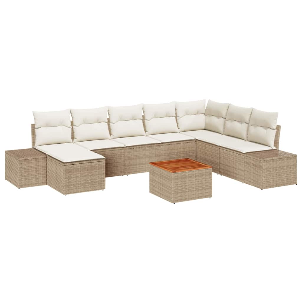 Set Divano da Giardino con cuscino 9 pcs Beige polyrattan | homemem39