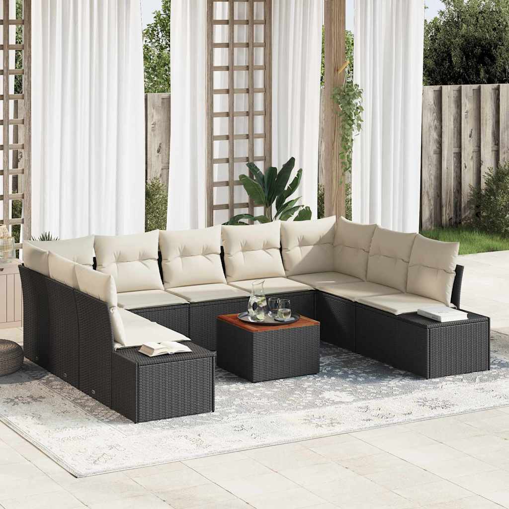 Set Divano da Giardino con cuscino 10 pcs Nero polyrattan | homemem39