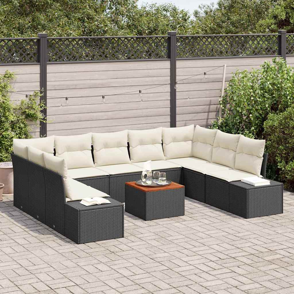 Set Divano da Giardino con cuscino 10 pcs Nero polyrattan | homemem39