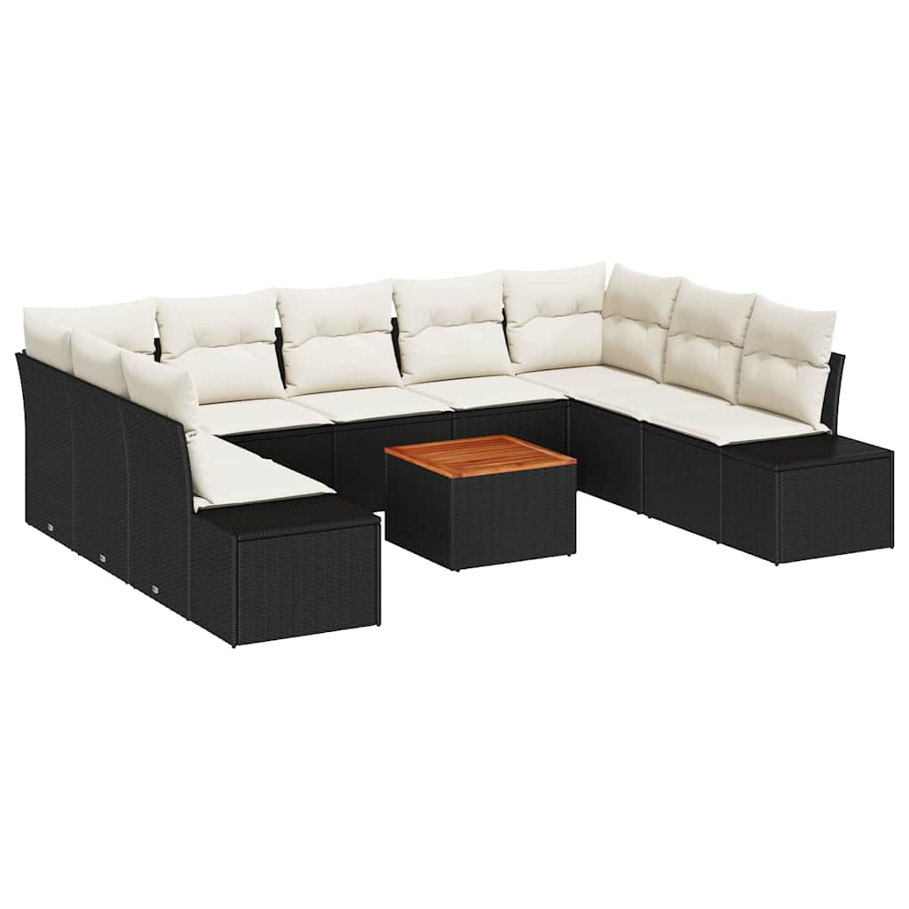 Set Divano da Giardino con cuscino 10 pcs Nero polyrattan | homemem39