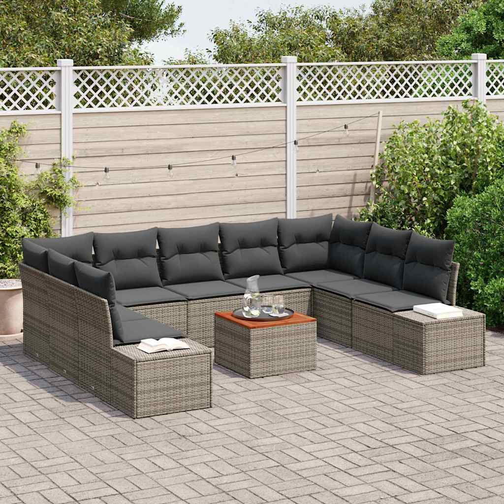 Set Divano da Giardino con cuscino 10 pcs Grigio polyrattan | homemem39