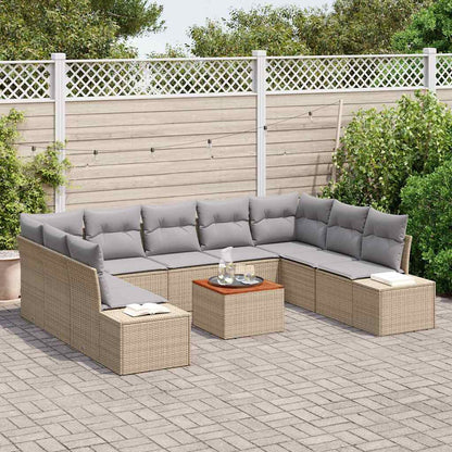 Set Divano da Giardino con cuscino 10 pcs Beige polyrattan | homemem39