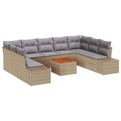 Set Divano da Giardino con cuscino 10 pcs Beige polyrattan | homemem39