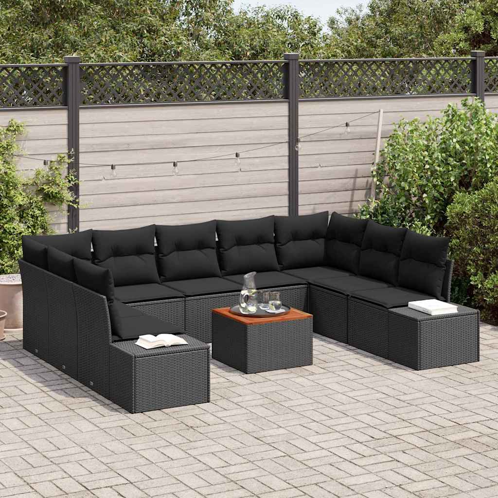 Set Divano da Giardino 10 pz Nero polyrattan | homemem39
