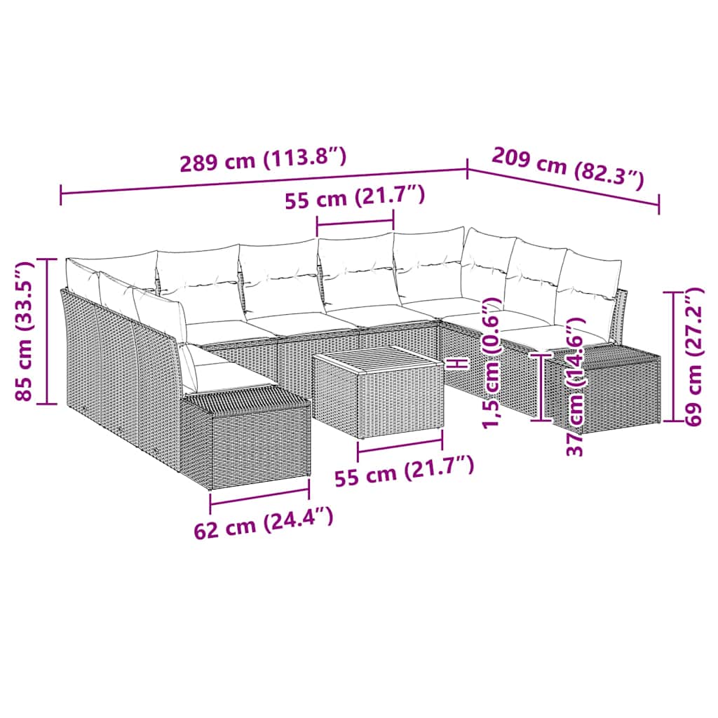 Set Divano da Giardino 10 pz Nero polyrattan | homemem39