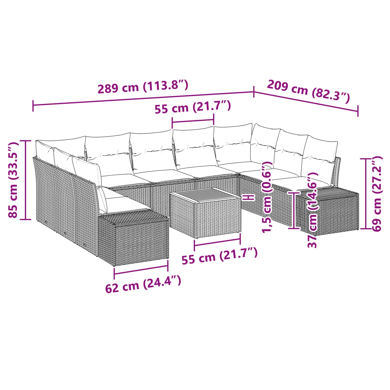 Set Divano da Giardino 10 pz Nero polyrattan | homemem39