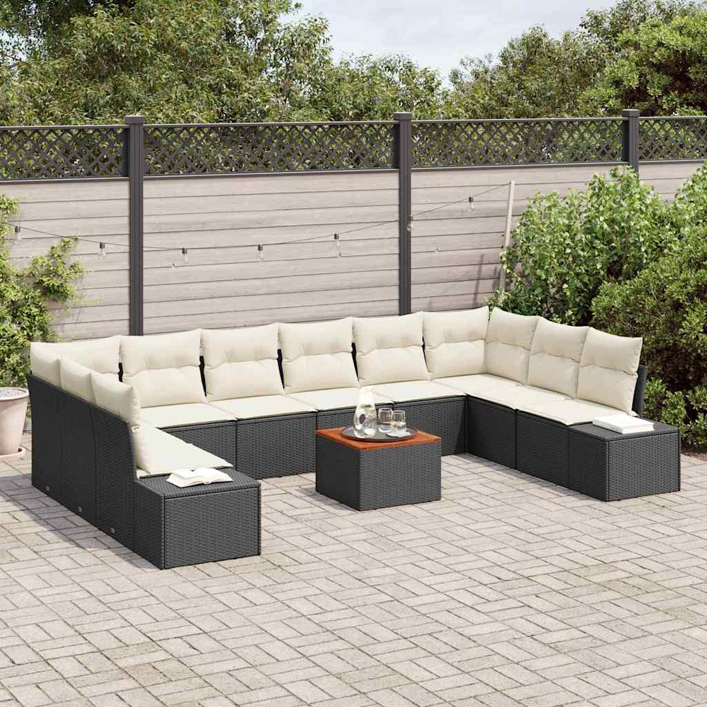 Set Divano da Giardino con cuscino 11 pcs Nero polyrattan | homemem39