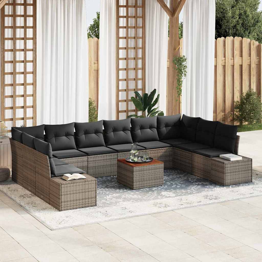 Set Divano da Giardino con cuscino 11 pcs Grigio polyrattan | homemem39