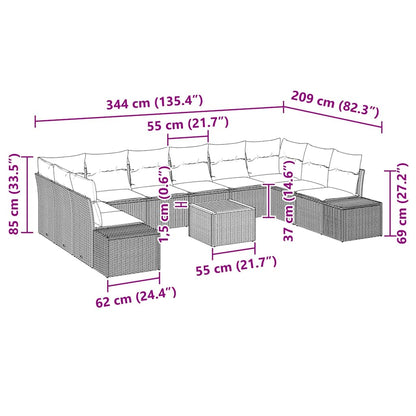 Set Divano da Giardino con cuscino 11 pcs Grigio polyrattan | homemem39