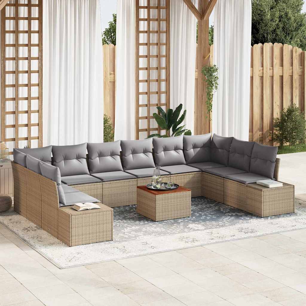 Set Divano da Giardino con cuscino 11 pcs Beige polyrattan | homemem39