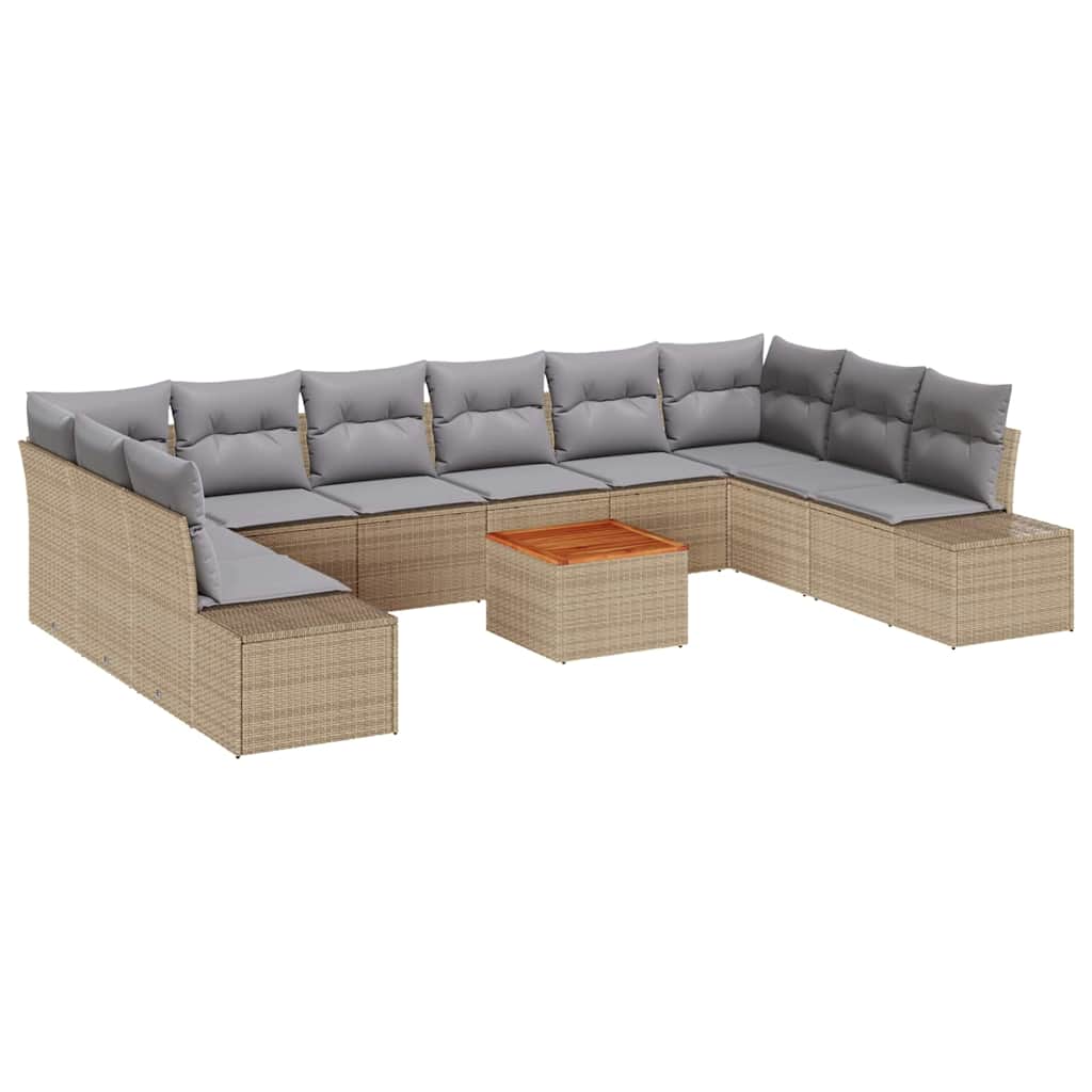 Set Divano da Giardino con cuscino 11 pcs Beige polyrattan | homemem39