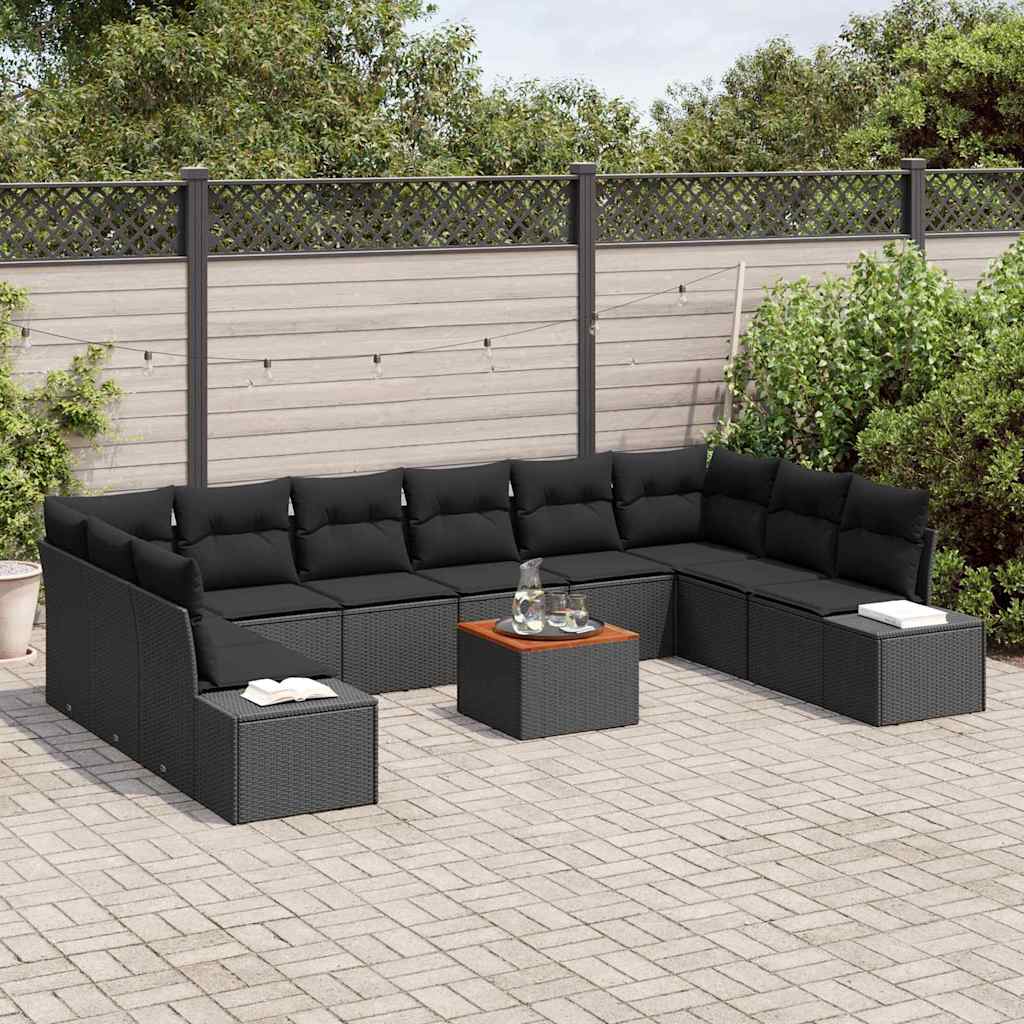 Set Divano da Giardino con cuscino 11 pcs Nero polyrattan | homemem39