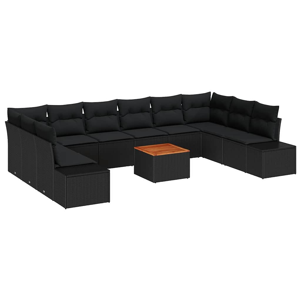 Set Divano da Giardino con cuscino 11 pcs Nero polyrattan | homemem39