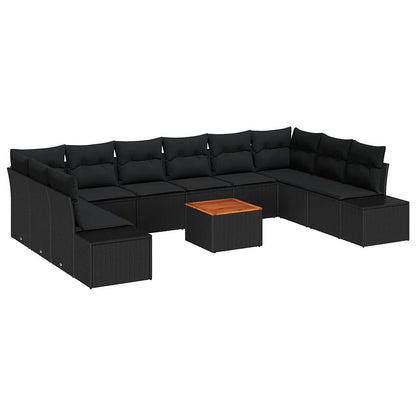 Set Divano da Giardino con cuscino 11 pcs Nero polyrattan | homemem39