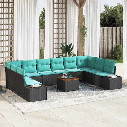 Set Divano da Giardino 11 pz Nero polyrattan