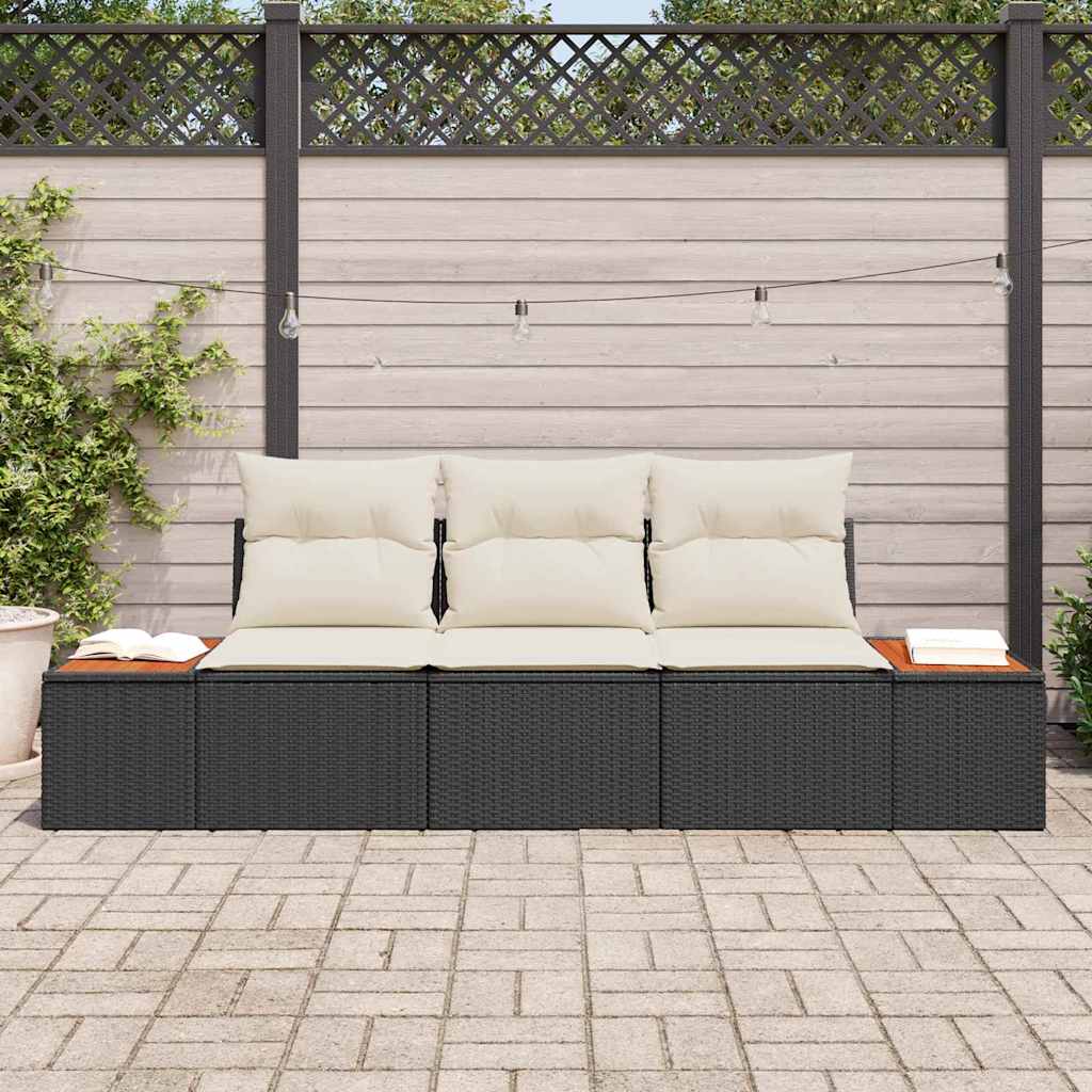 Set Divano da Giardino con cuscino 3 pcs Nero polyrattan | homemem39