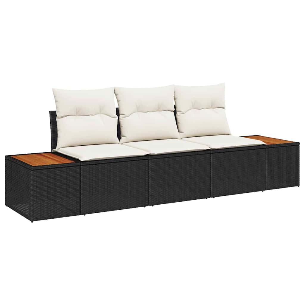 Set Divano da Giardino con cuscino 3 pcs Nero polyrattan | homemem39