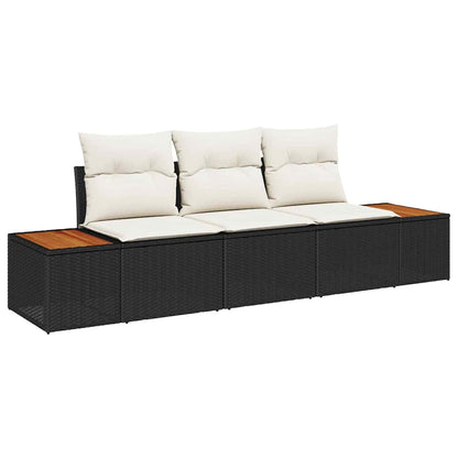 Set Divano da Giardino con cuscino 3 pcs Nero polyrattan | homemem39