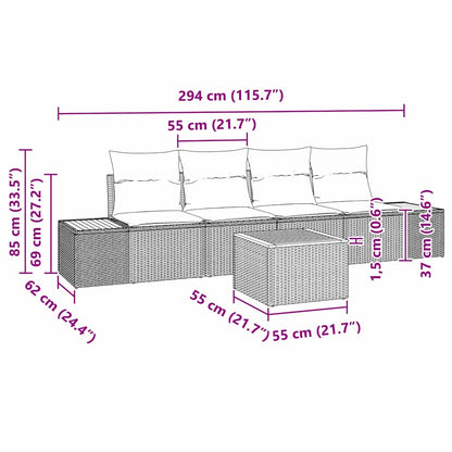 Set Divano da Giardino con cuscino 5 pcs Nero Poly Rattan | homemem39
