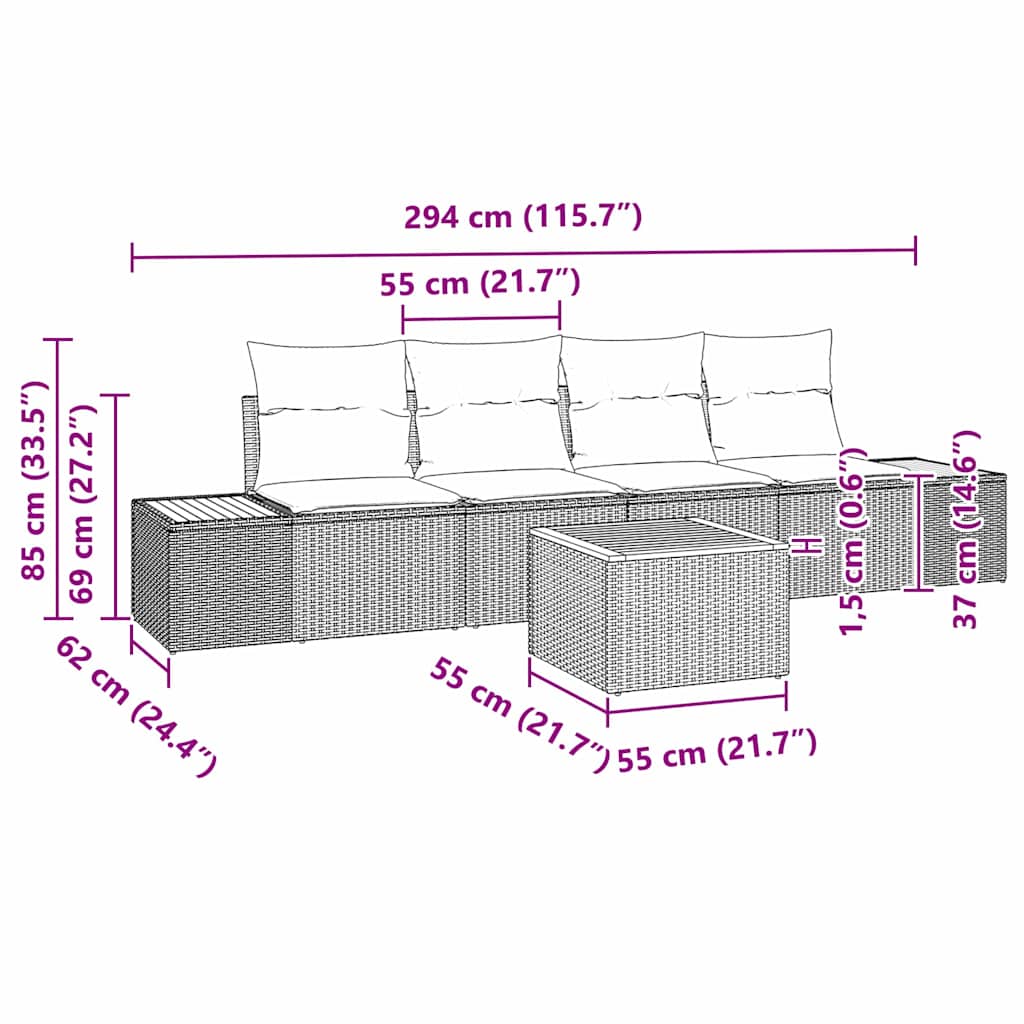 Set Divano da Giardino con cuscino 5 pcs Beige Poly Rattan | homemem39