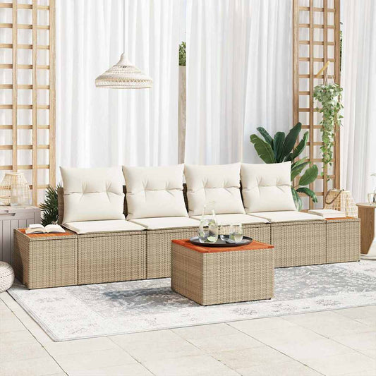 Set Divano da Giardino con cuscino 5 pcs Beige Poly Rattan