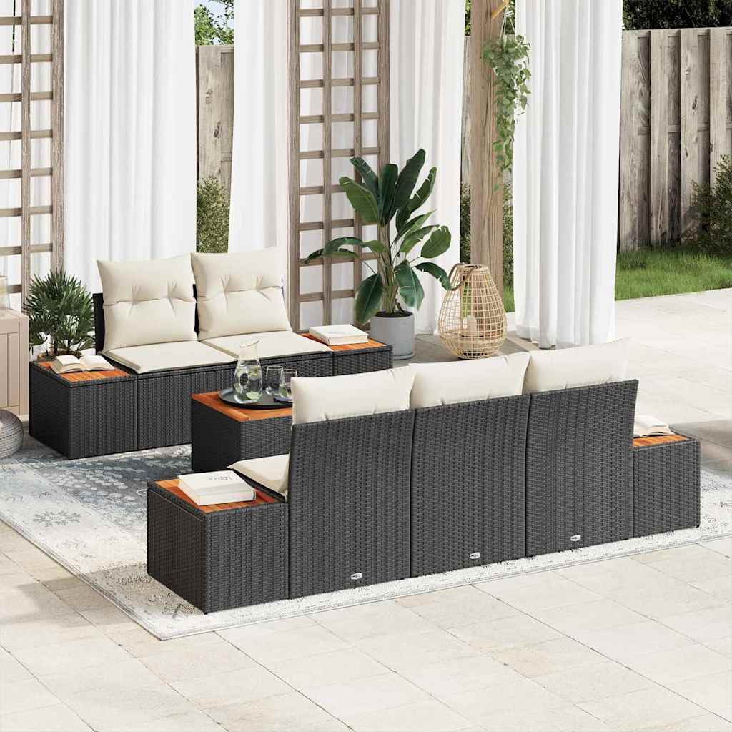 Set Divano da Giardino con cuscino 6 pcs Nero Poly Rattan | homemem39