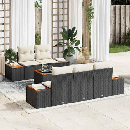 Set Divano da Giardino con cuscino 6 pcs Nero Poly Rattan | homemem39
