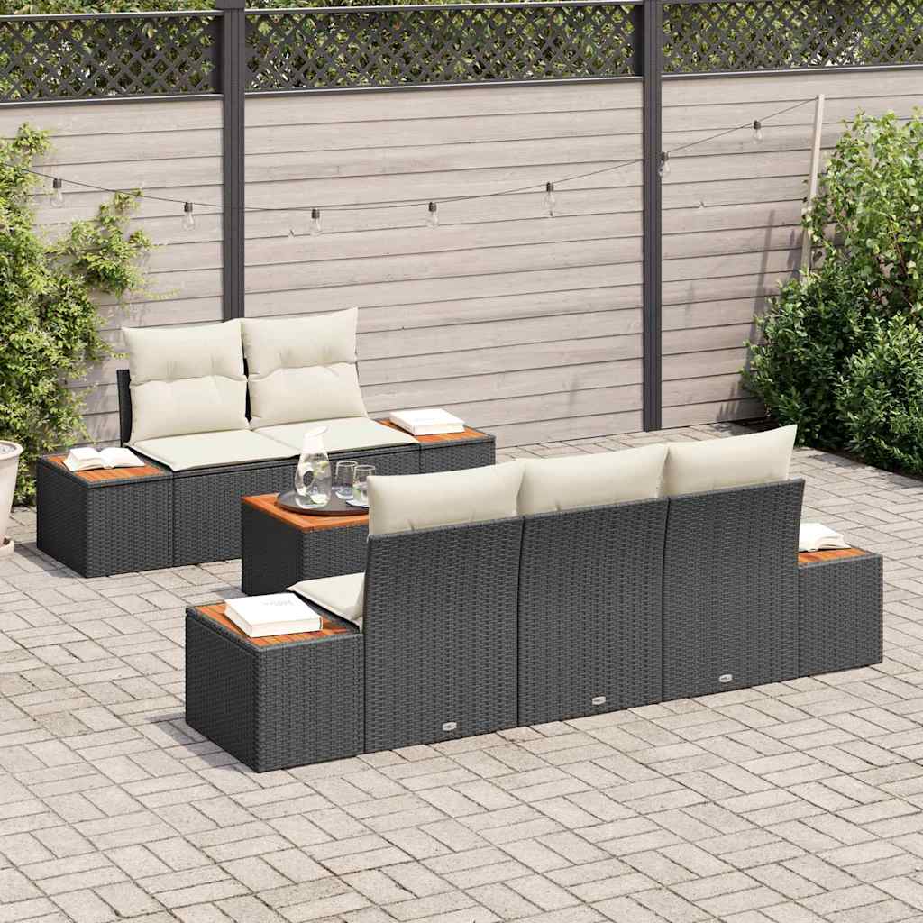 Set Divano da Giardino con cuscino 6 pcs Nero Poly Rattan | homemem39