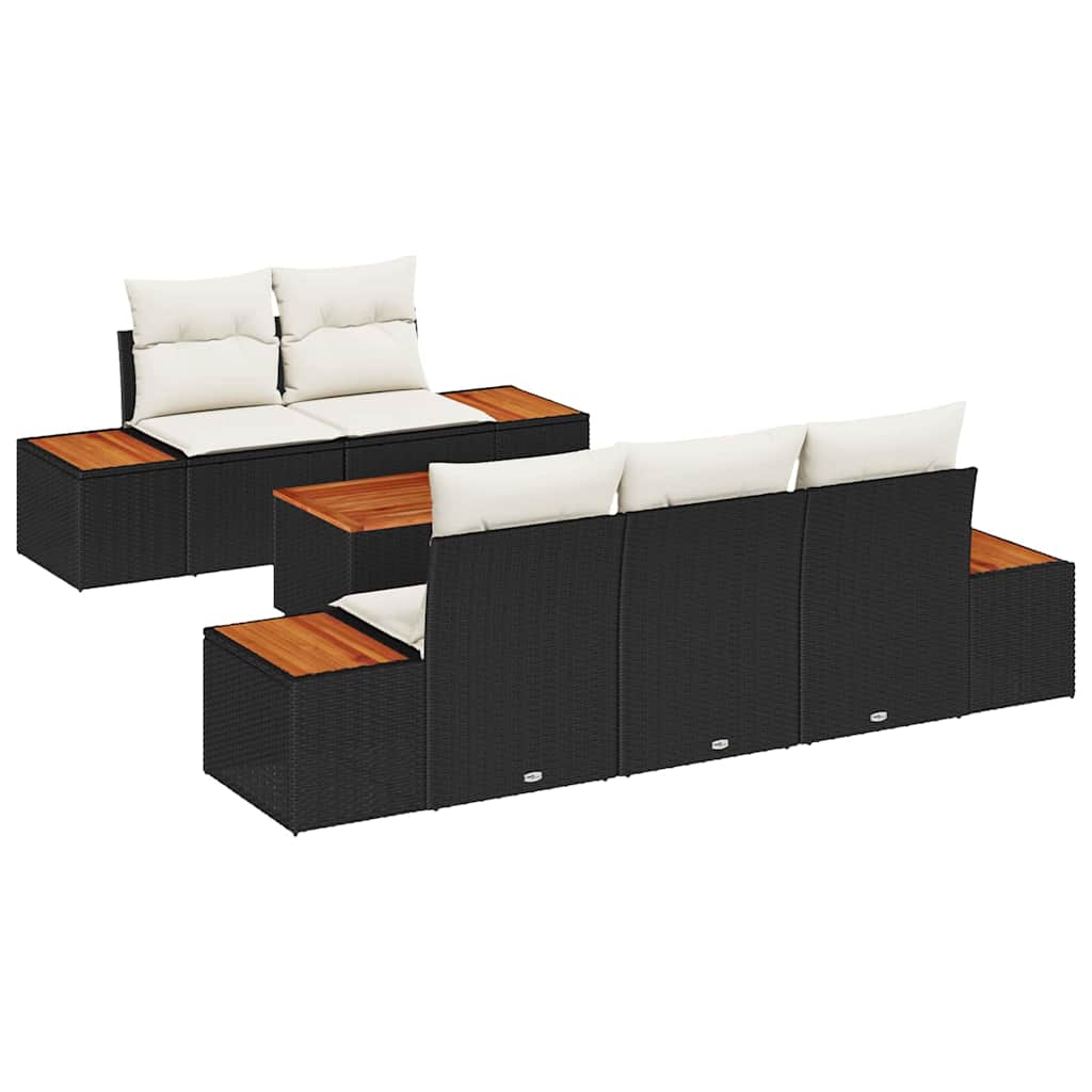 Set Divano da Giardino con cuscino 6 pcs Nero Poly Rattan | homemem39