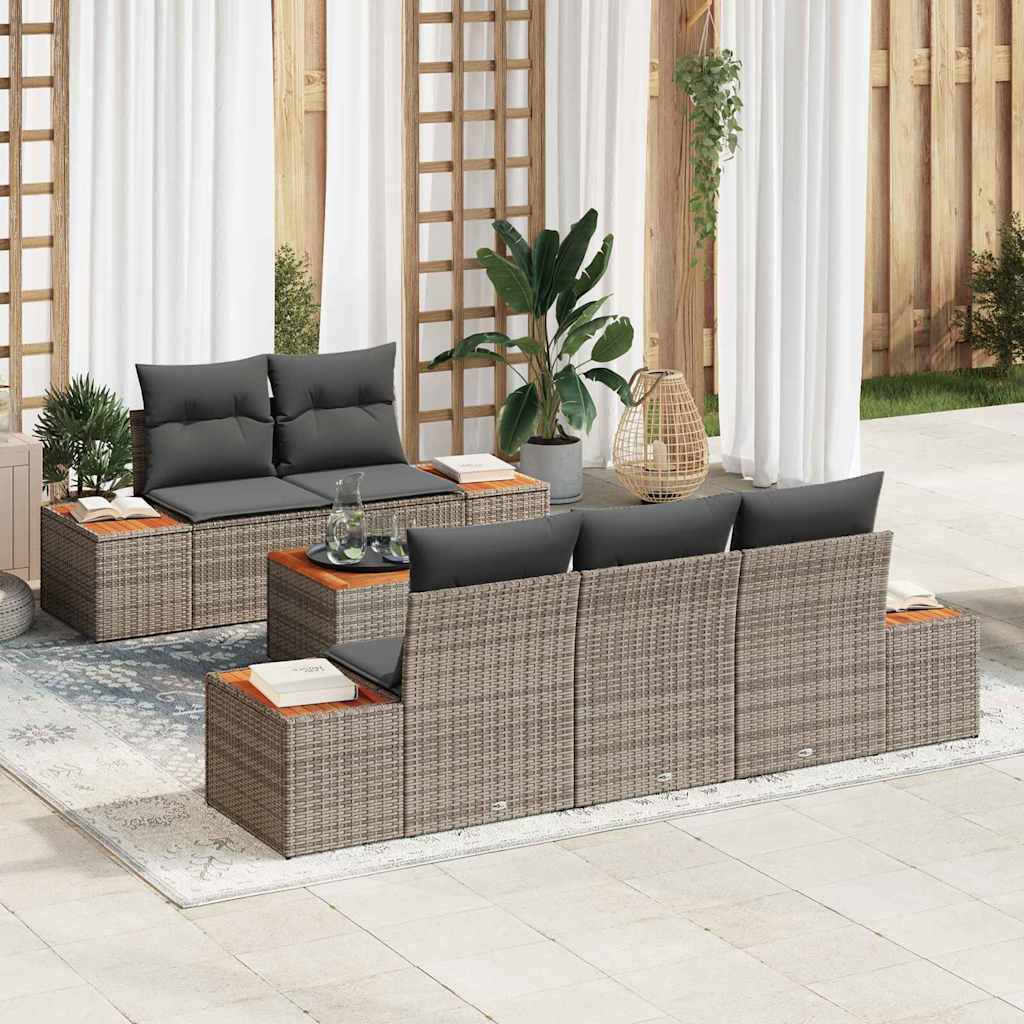 Set Divano da Giardino con cuscino 6 pcs Grigio Poly Rattan | homemem39