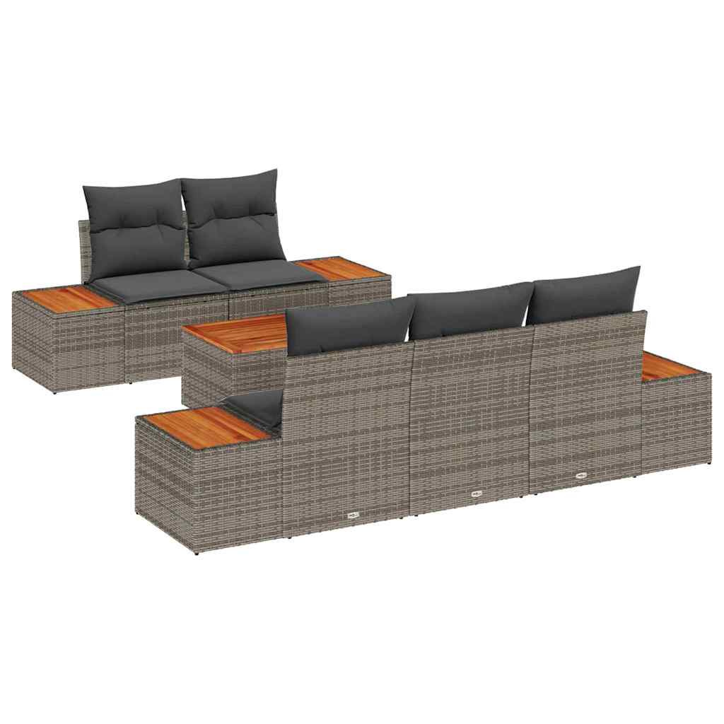 Set Divano da Giardino con cuscino 6 pcs Grigio Poly Rattan | homemem39