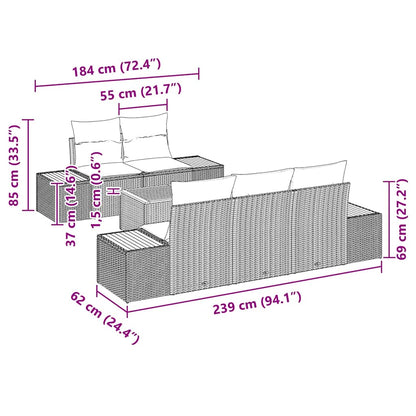 Set Divano da Giardino con cuscino 6 pcs Grigio Poly Rattan | homemem39