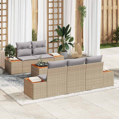 Set Divano da Giardino con cuscino 6 pcs Beige Poly Rattan | homemem39