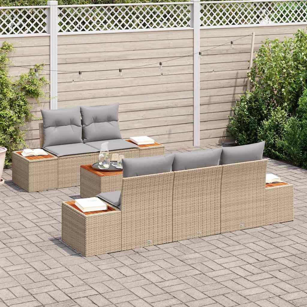 Set Divano da Giardino con cuscino 6 pcs Beige Poly Rattan | homemem39