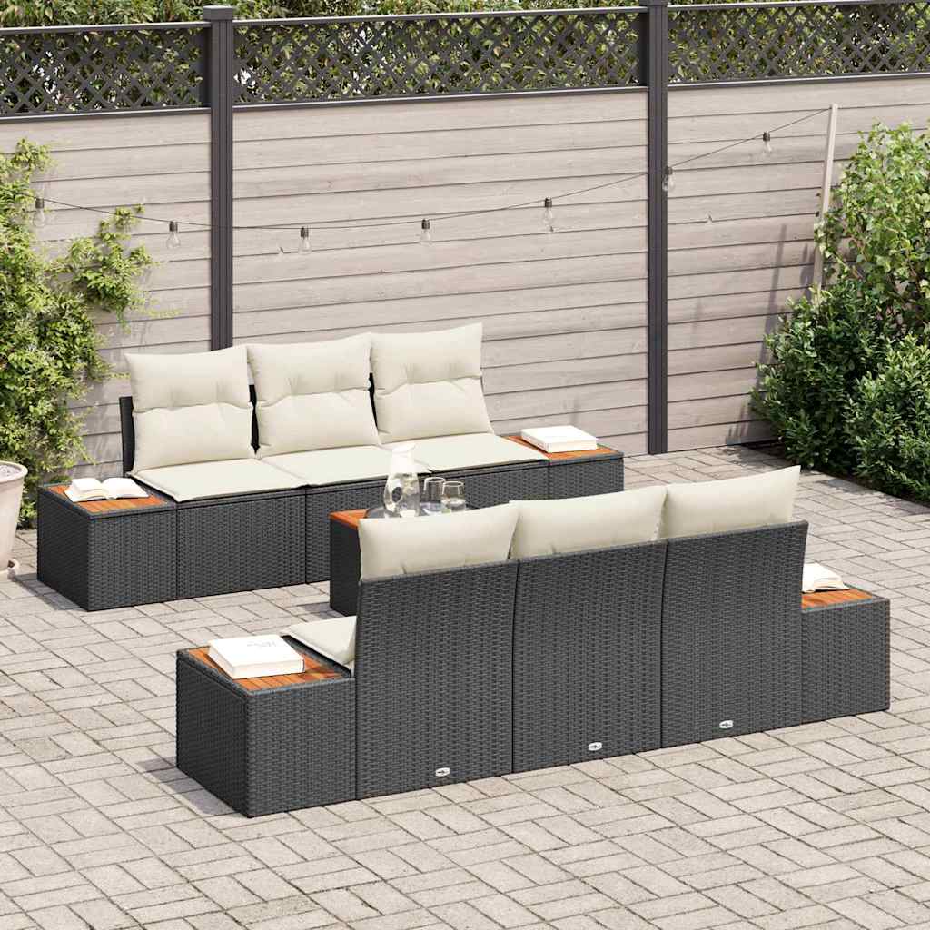 Set Divano da Giardino con cuscino 7 pcs Nero Poly Rattan | homemem39