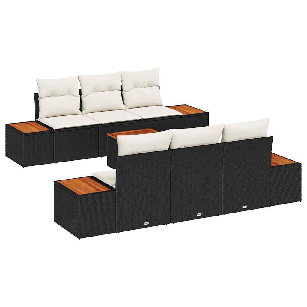 Set Divano da Giardino con cuscino 7 pcs Nero Poly Rattan | homemem39
